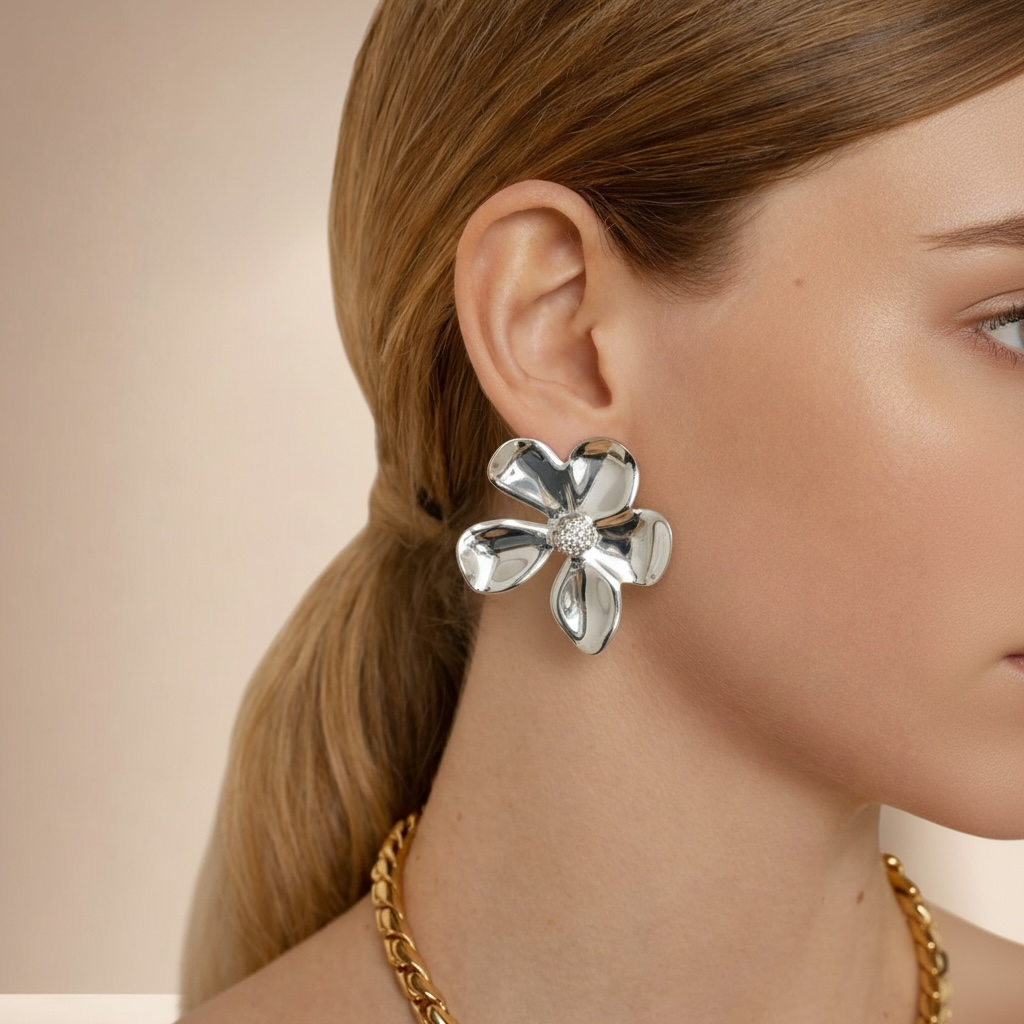 Aretes Flor Plateado