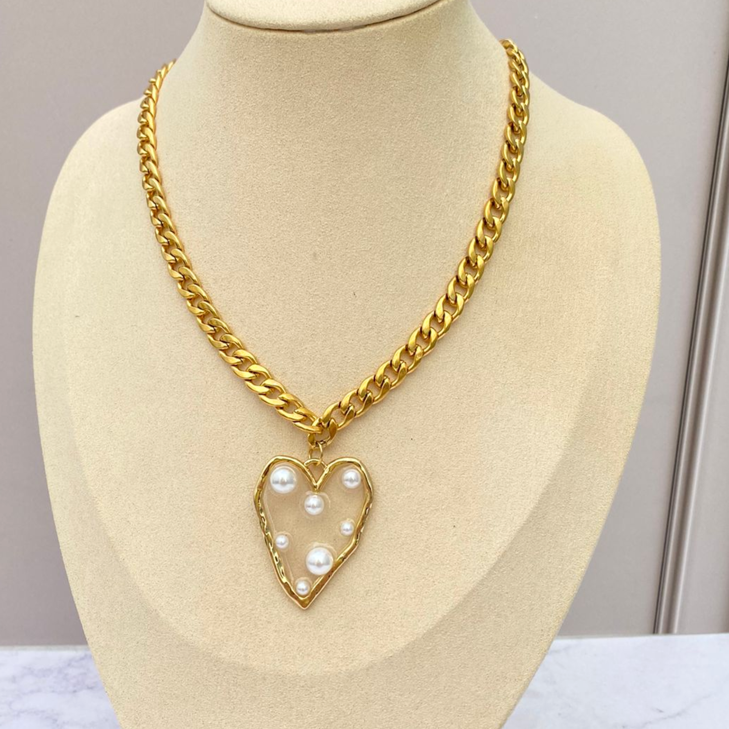 Cadena Corazon Irregular Perla