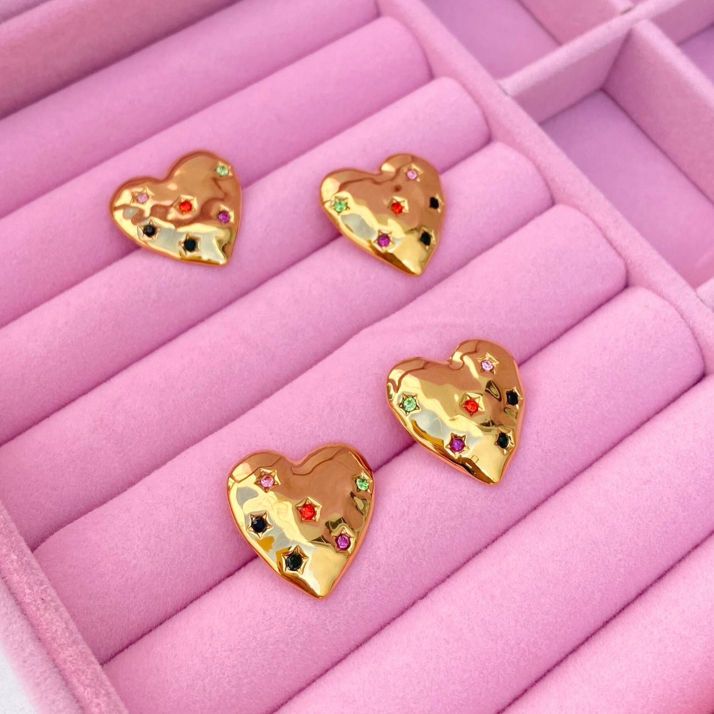 Par Aretes Corazón Zirconia Colores