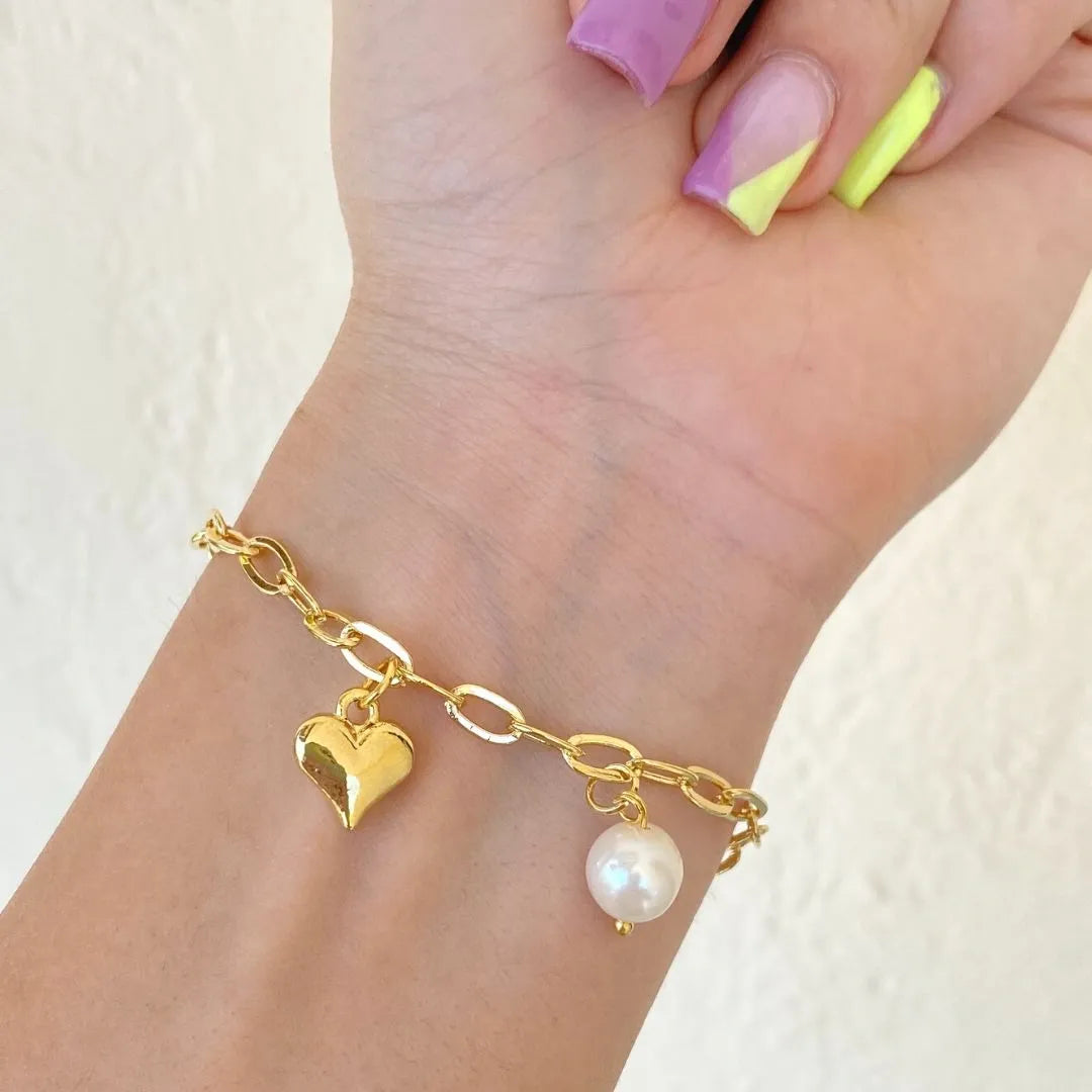 Pulsera Corazón y Perla