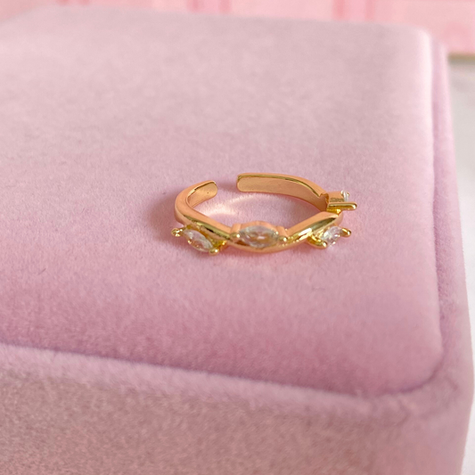 Anillo Hoja Zirconia - Ajustable