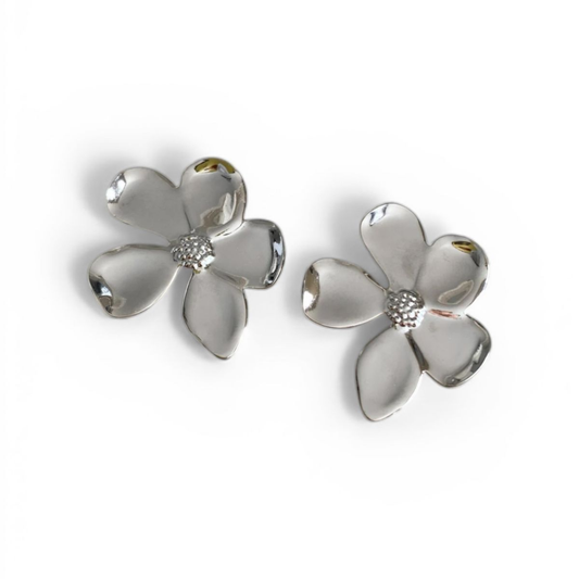 Aretes Flor Plateado
