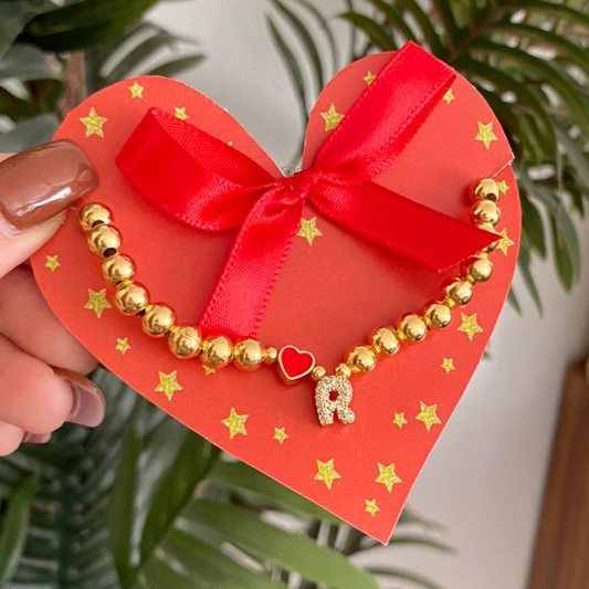 Pulsera Inicial Corazón Rojo