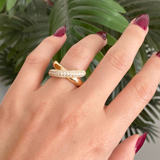 Anillo Cruzado Zirconia - Ajustable