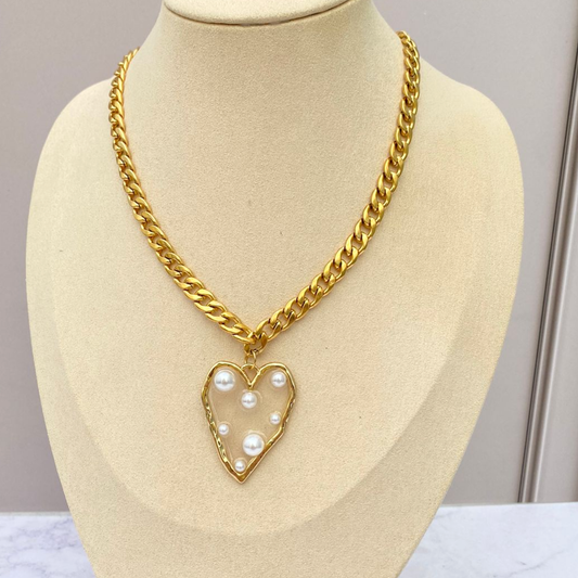 Cadena Corazon Irregular Perla