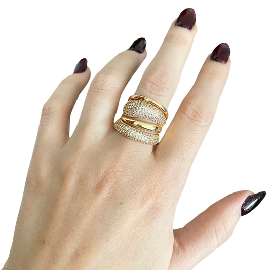 Anillo Chunky Con Zirconia - Ajustable