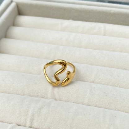 Anillo Doble Corazon Hueco - Ajustable