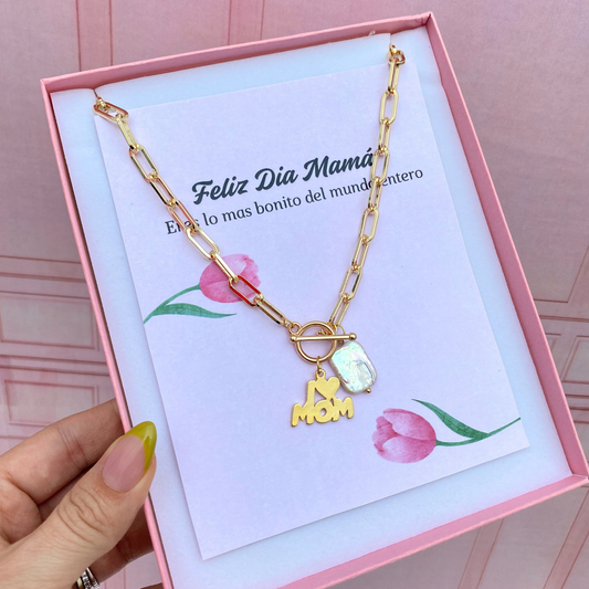 Collar "I Love Mom" - Con Cajita Regalo